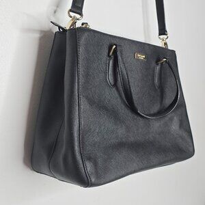 Kate Spade New York Womens Zipped Tote Shoulder Handbag Black Leather 3 Sections